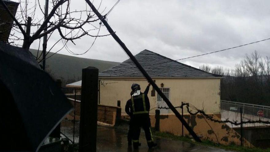Los bomberos retiran un tendido eléctrico caído en Sanabria