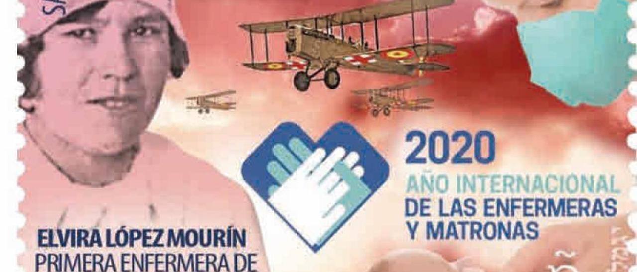 Sello de Correos en homenaje a la hazaña de Elvira López Mourín en 2022; la estampa se emitió en 2020, Año Internacional de las Enfermeras. (L)  | LP/DLP
