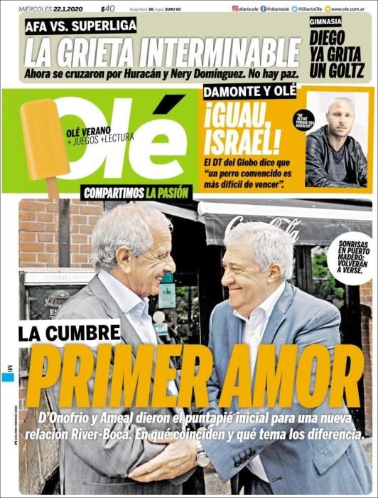 Portada OLÉ miércoles 22 enero 2020