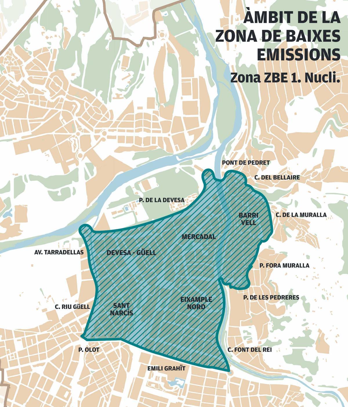 Àmbit de la zona de baixes emissions a la ciutat de Girona.