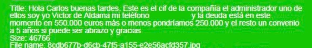 Pantallazo del teléfono de Aldama