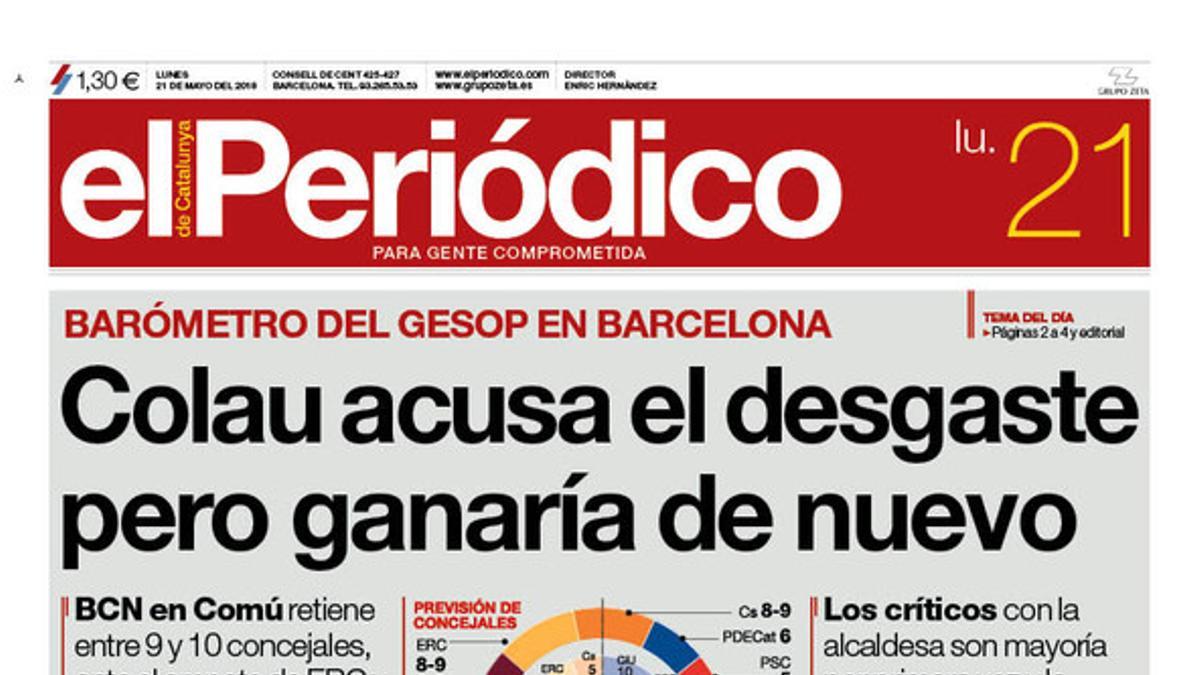 La portada de EL PERIÓDICO del 21 de mayo del 2018