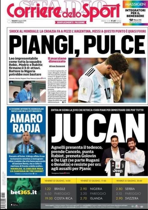 Portada CORRIERE DELLO SPORT viernes 22 de junio