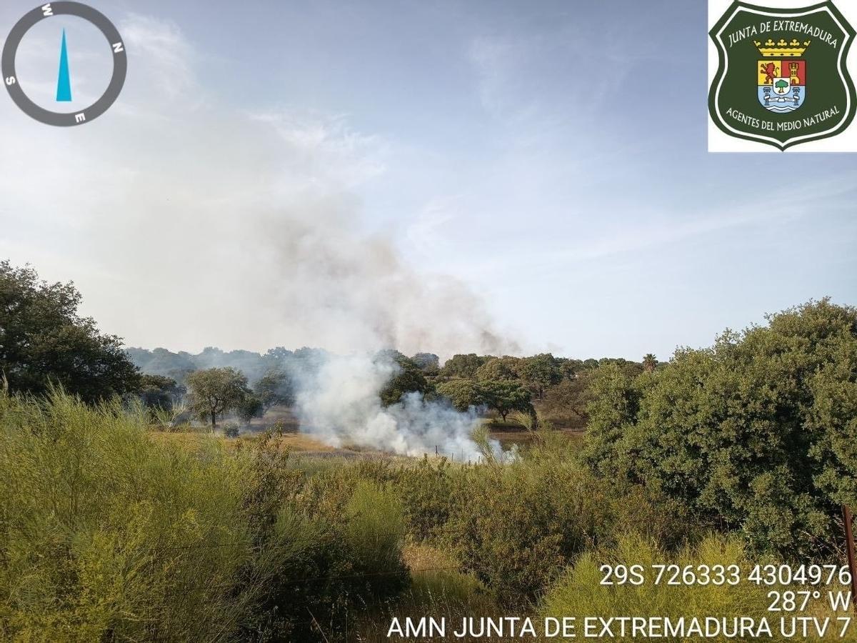Imagen del incendio forestal declarado en Calamonte (Badajoz).