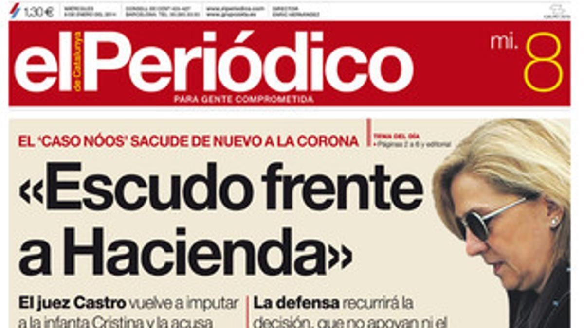 La portada de EL PERIÓDICO (8-1-2014).