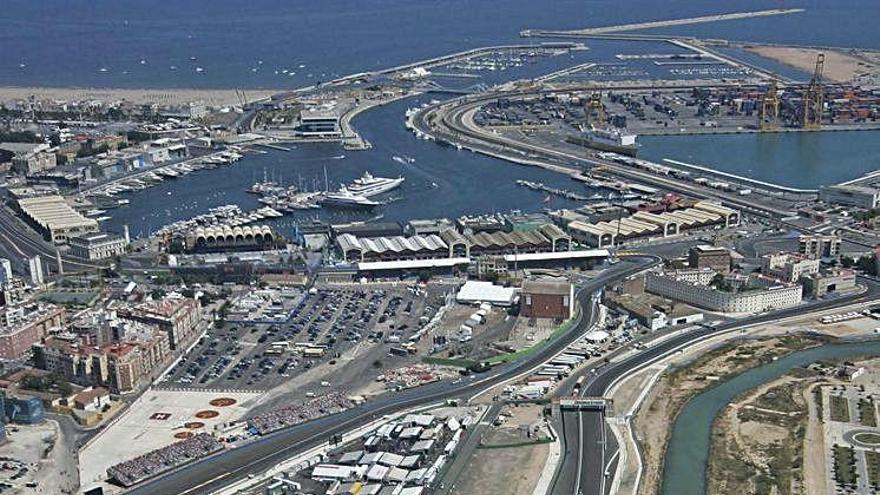 Panorámica aérea del circuito de Fórmula 1, en València.