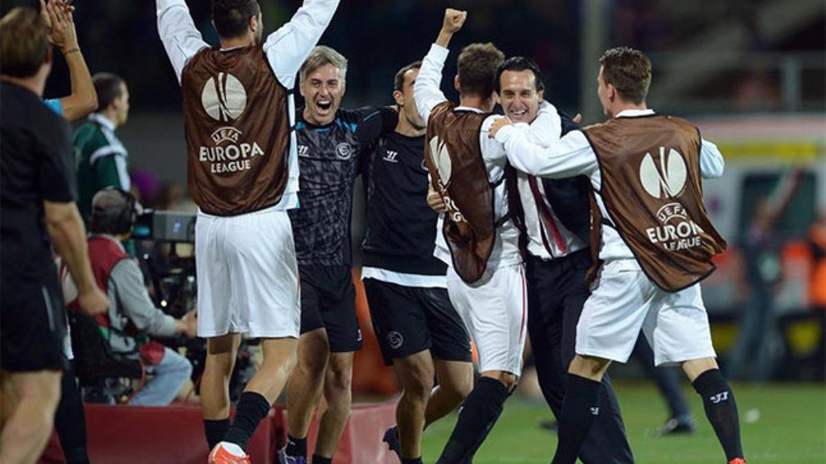 Emery celebró a lo grande la clasificación del Sevilla en Florencia