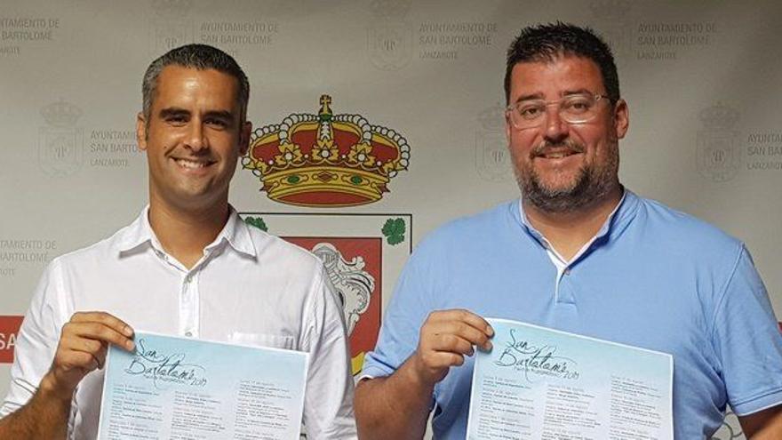 Alexis Tejera e Isidro Pérez en la presentación de las fiestas patronales de San Bartolomé 2019.