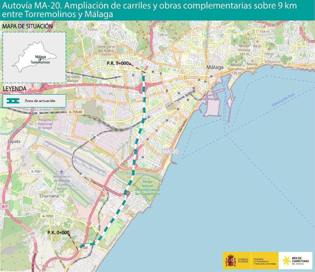 Obras de ampliación de la MA-20, con la construcción de un tercer carril por sentido y un nuevo viaducto sobre el Guadalhorce.