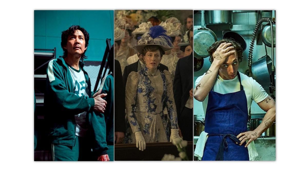 Lee Jung-jae en 'El juego del calamar 3', Carrie Coon en 'La edad dorada' y Jeremy Allen White en 'The Bear'.