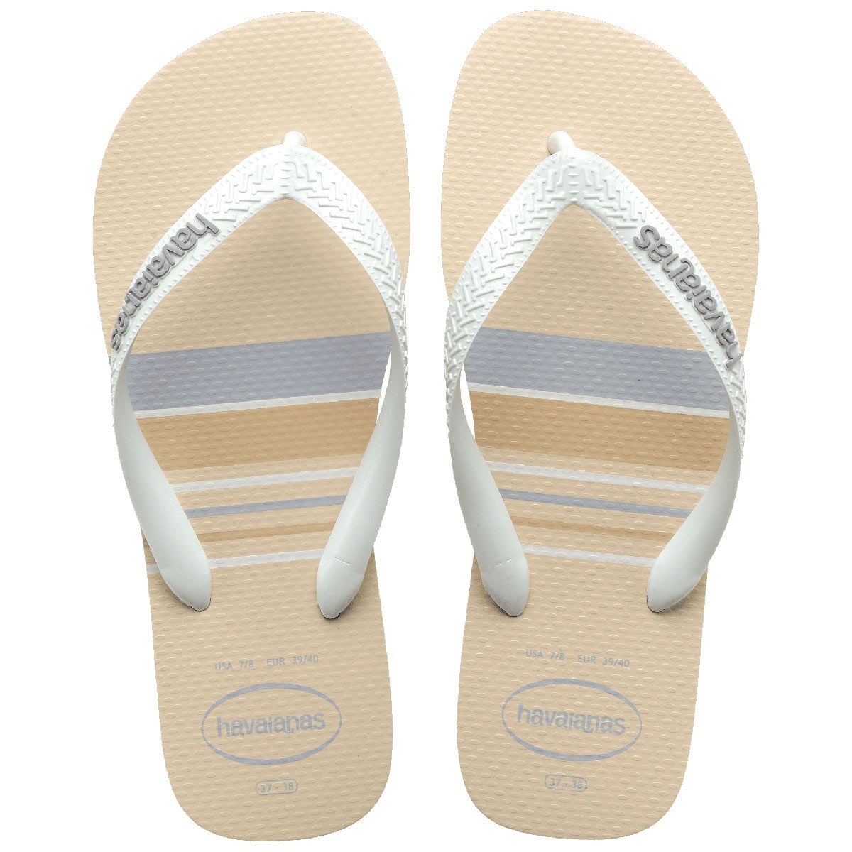 Sandalias planas de dedo tipo &#039;flip flop&#039;, en color crema y azul, de Havaianas by Zara