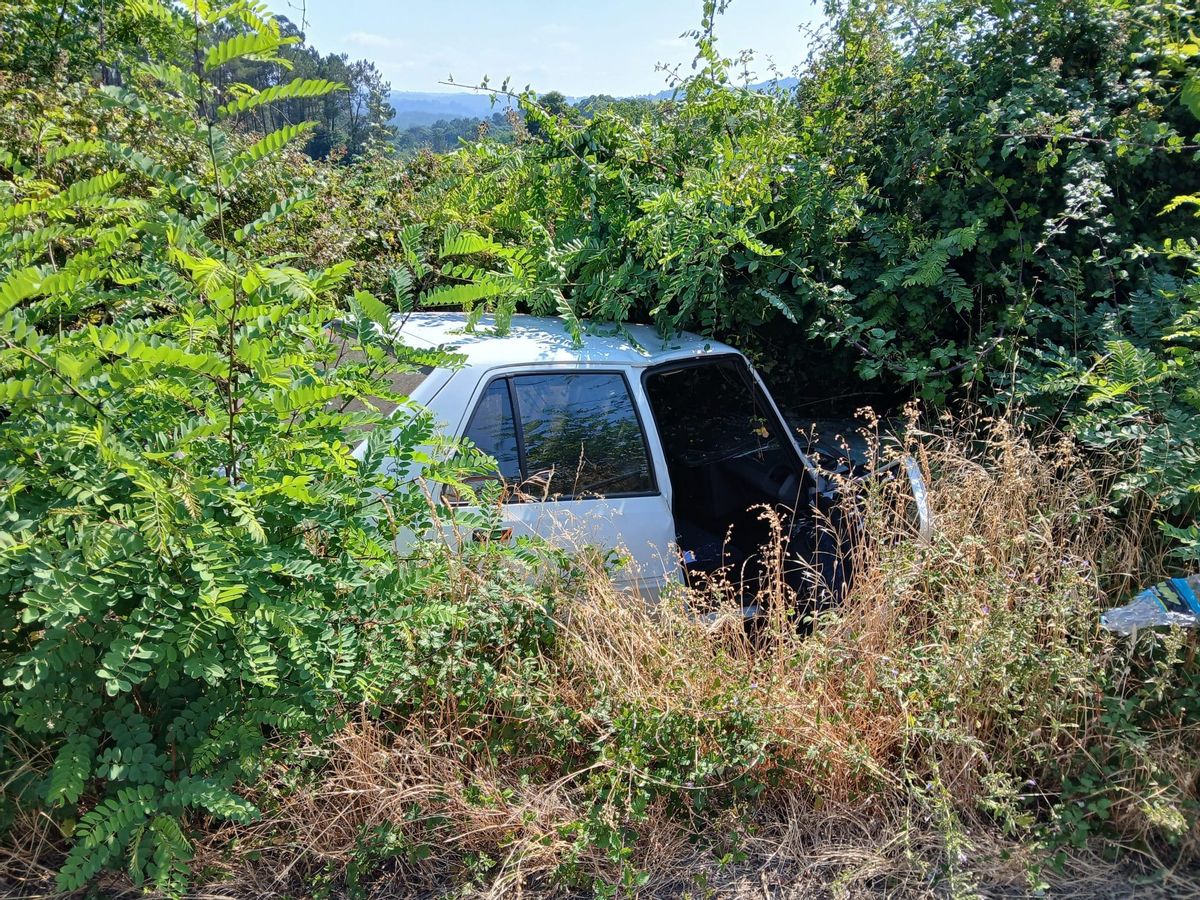 Uno de los vehículos del accidente de la PO-841 acabó en una finca.