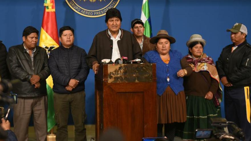 Evo Morales al anunciar su dimisión.