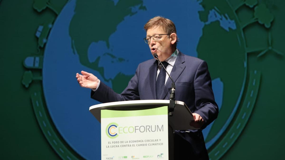 El president Puig durante su intervención en el Ecoforum