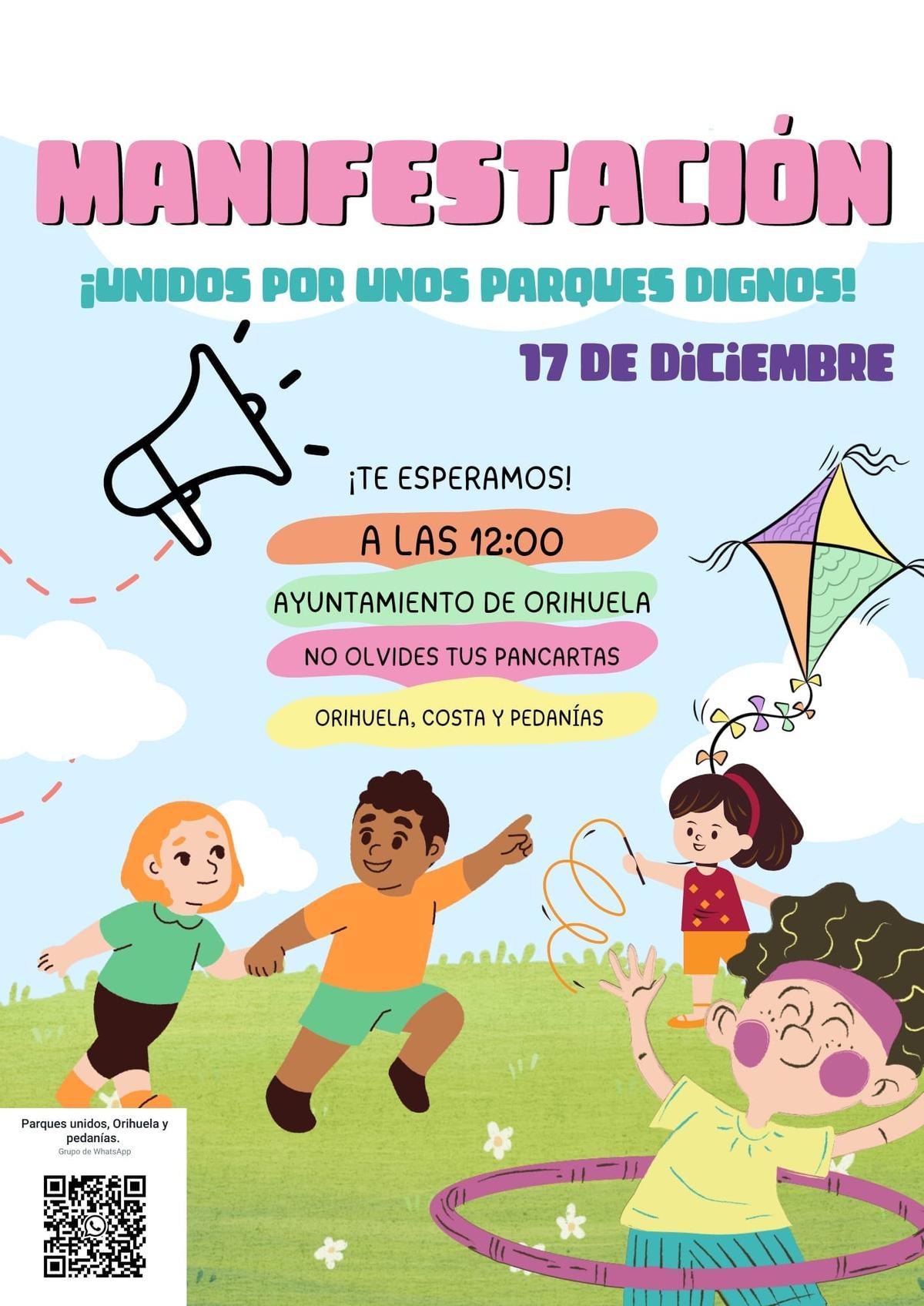 Cartel de la manifestación convocada el domingo en Orihuela.
