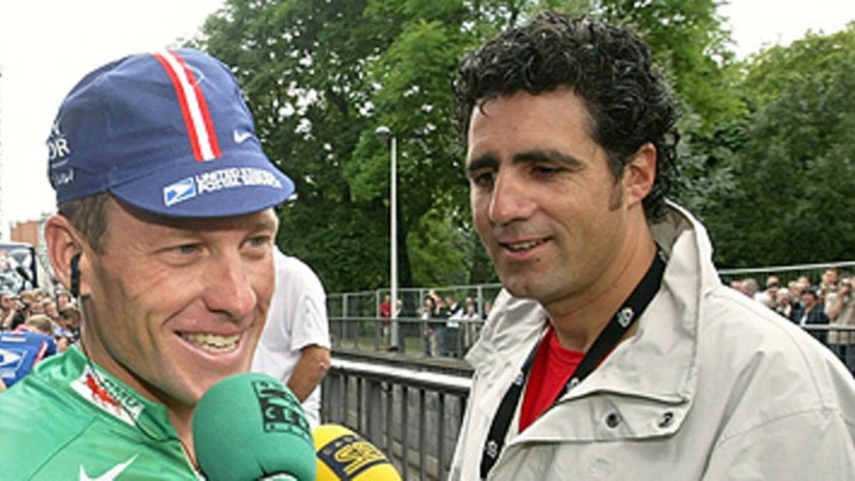 Lance Armstrong y Miguel Induráin, en Lieja (Bélgica), en el 2004