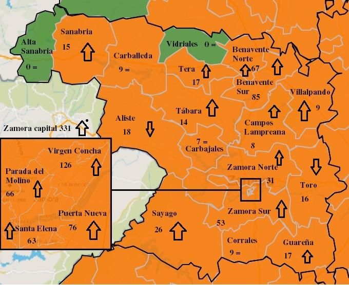 Mapa de contagios COVID por zonas básicas de salud