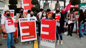 Manifestación de la coordinadora de la España Vaciada frente al Congreso de los Diputados, en marzo del 2021.