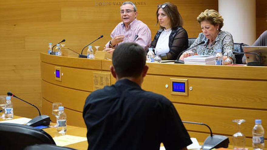 Una comisión de las Corts de esta semana con cinco botellas de plástico en las mesas