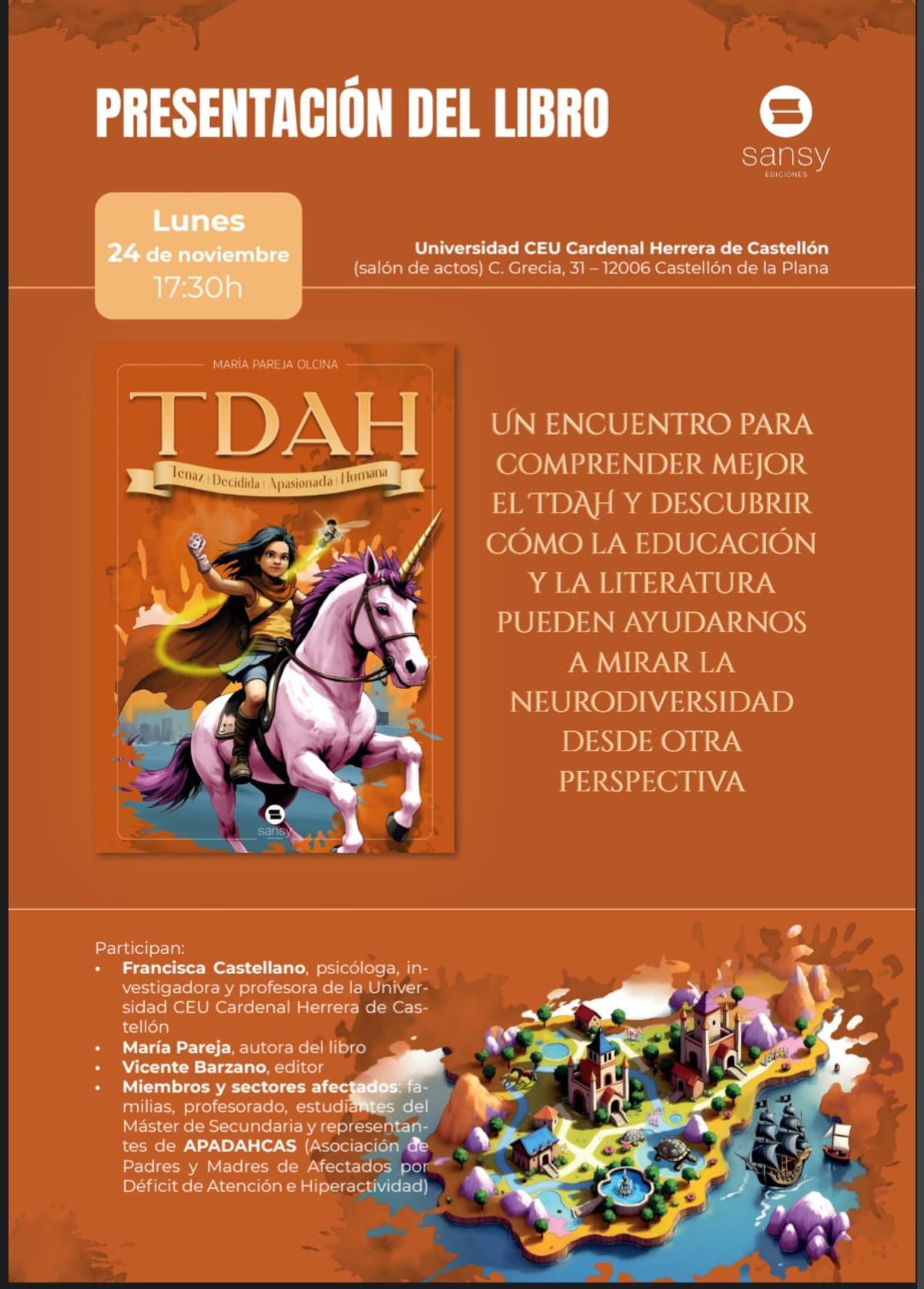 Cartel de la presentación del libro 'TDAH', de María Pareja Olcina.