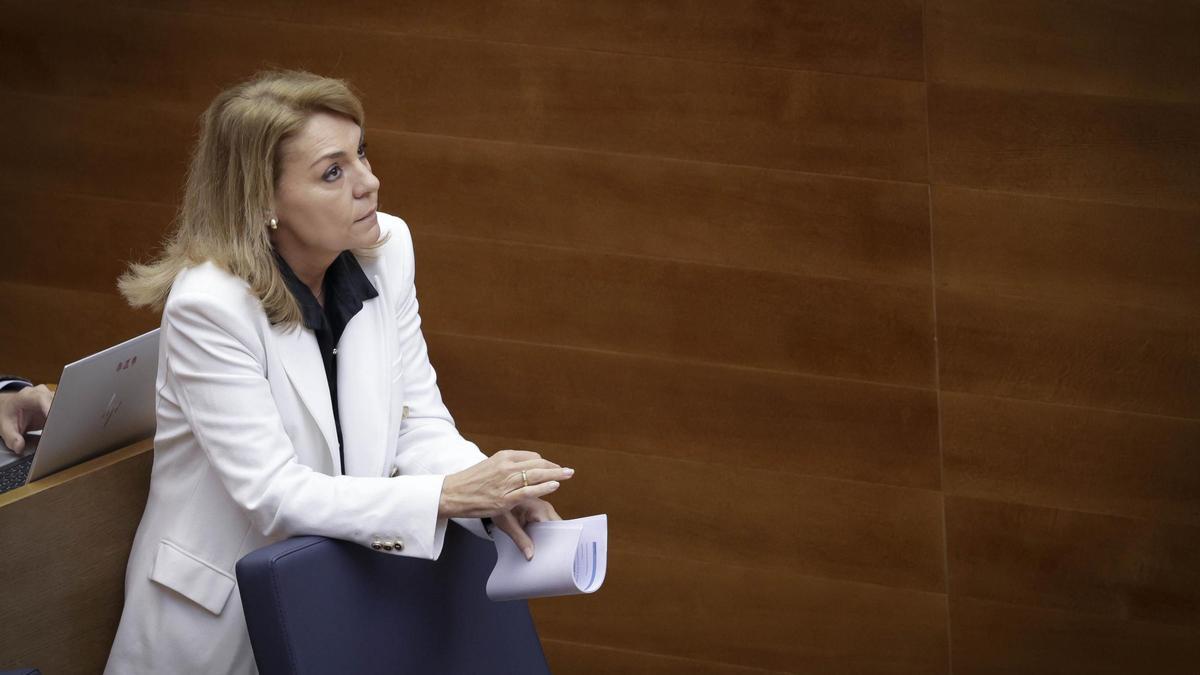 La vicepresidenta y consellera, Susana Camarero, interviene en las Corts, este miércoles.