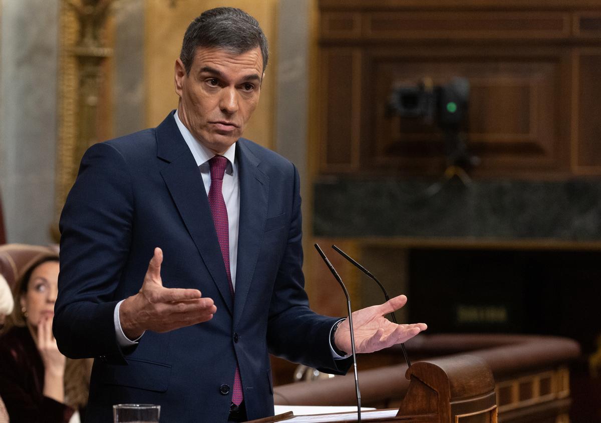 El presidente del Gobierno, Pedro Sánchez, interviene durante un pleno en el Congreso de los Diputados.