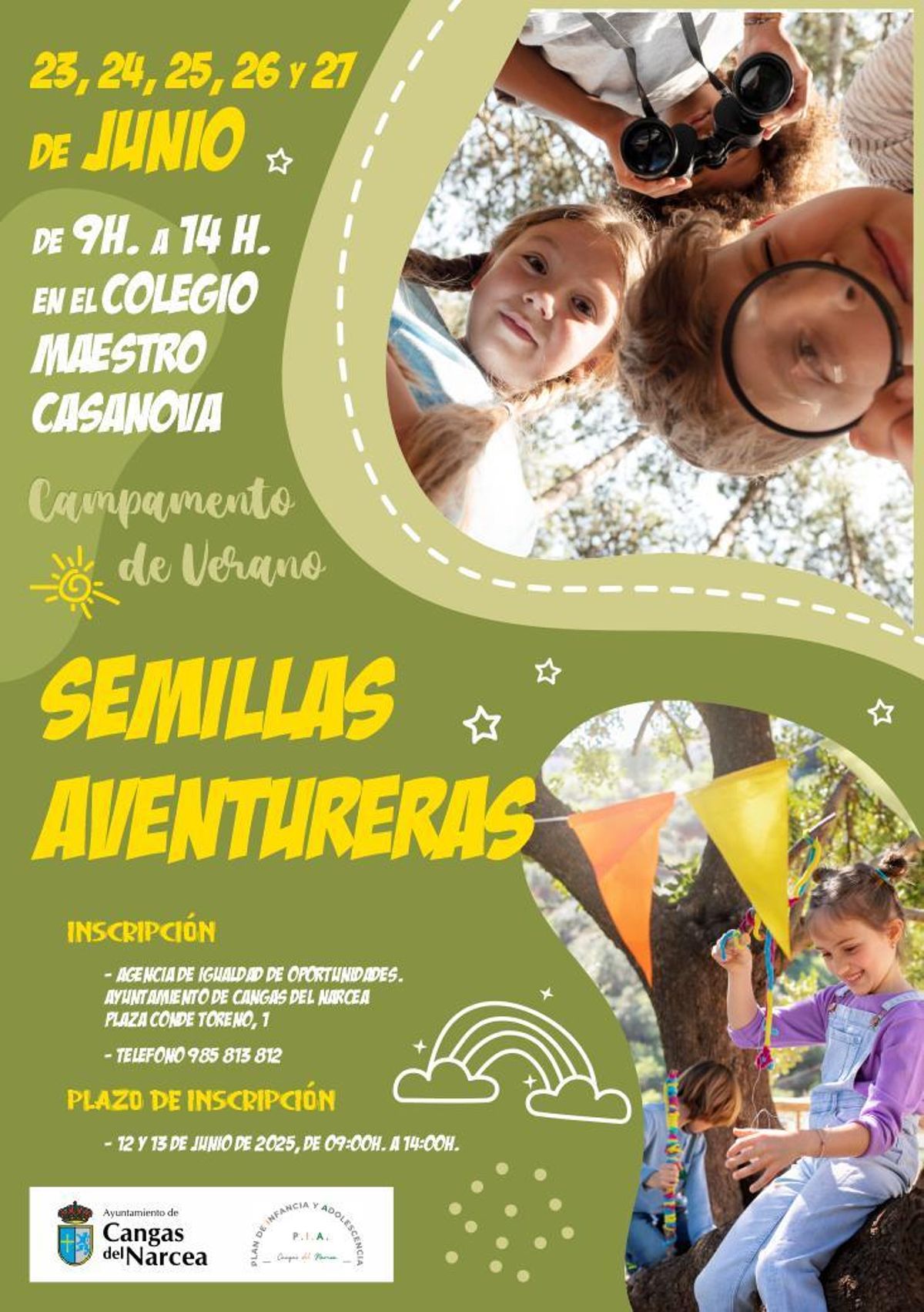 Cartel campamento de verano en junio.