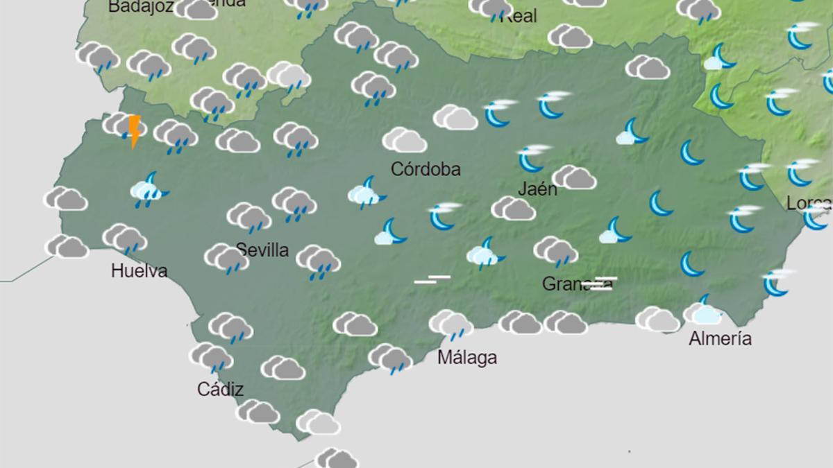 Tiempo en Andalucía a las 00.00 horas del Jueves al Viernes Santo, antesala de la Madrugá.