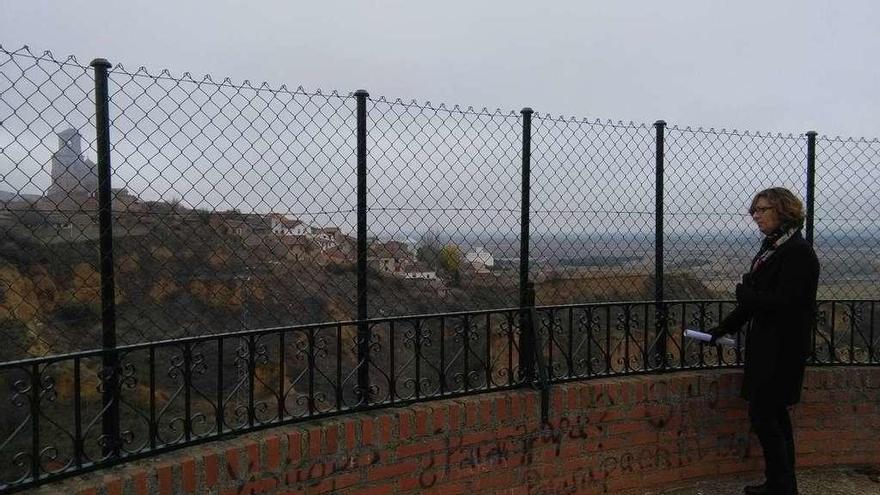 La concejala de Obras supervisa el trabajo de renovación del cercado ejecutado por los operarios en el mirador de la Magdalena.