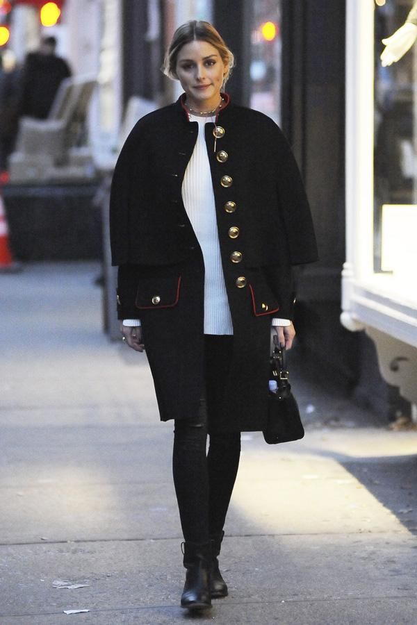 Dos looks de inverno, 'made in' Olivia Palermo: abrigo militar y botines