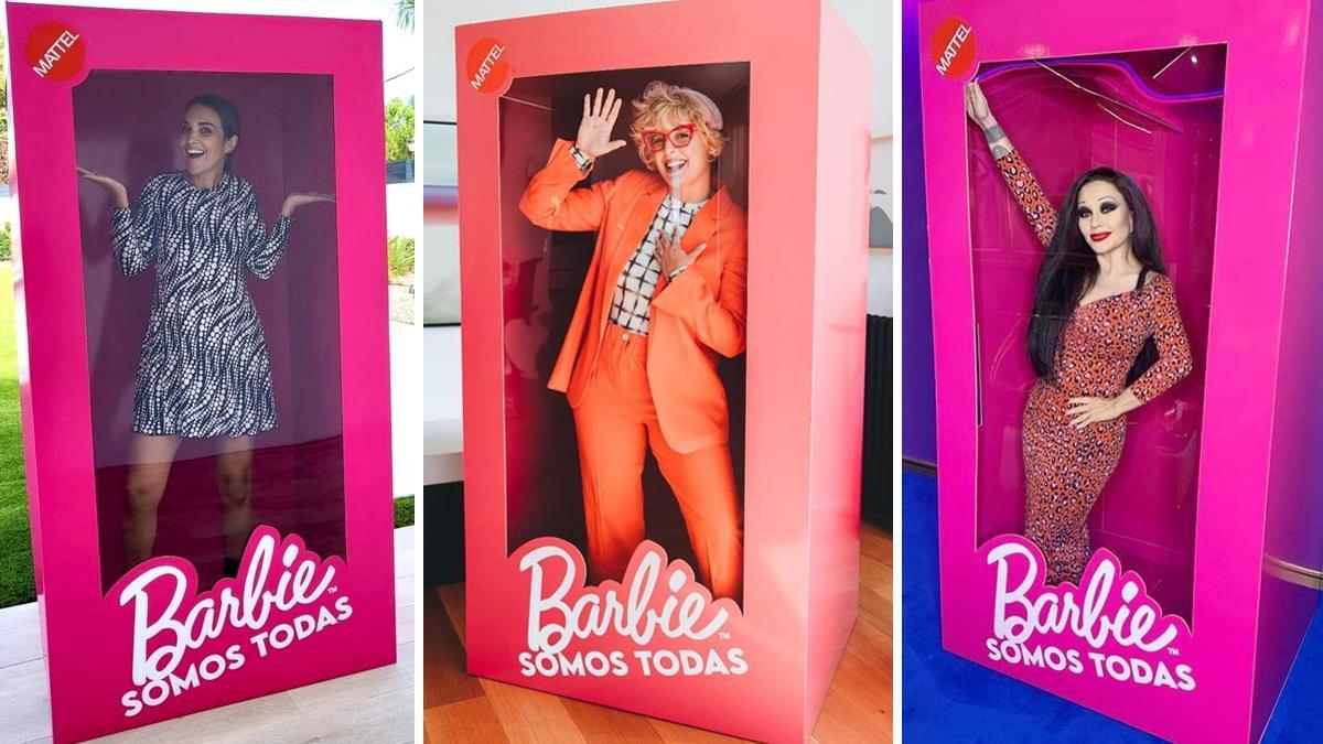 Paula Echevarría, Tania Llasera y Alaska dentro de cajas de Barbie