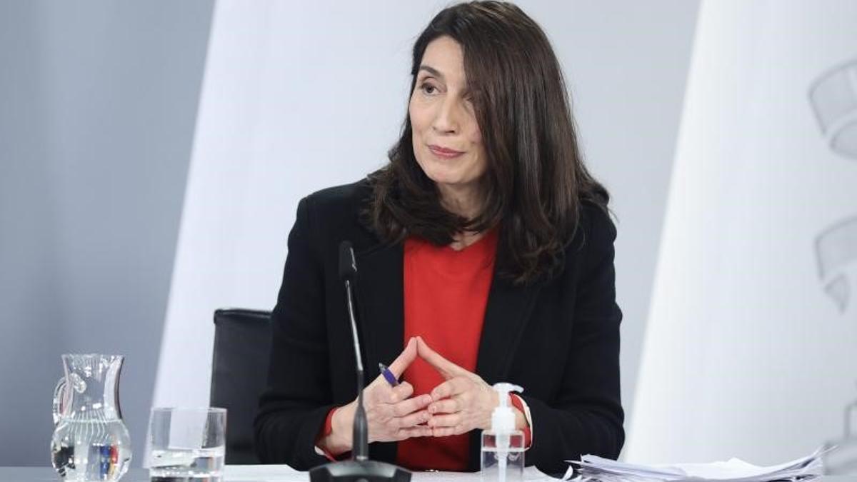 La titular de Justicia, Pilar Llop, durante la rueda de prensa posterior al Consejo de Ministros de este 4 de marzo de 2022, en la Moncloa.