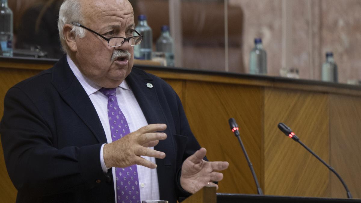 El consejero de Salud y Familias, Jesús Aguirre, durante su comparecencia en el Pleno, foto de archivo.