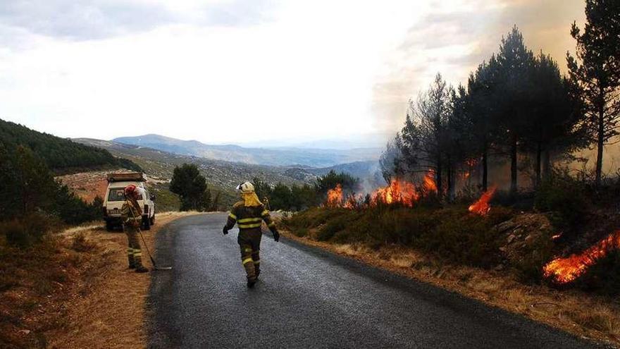 Intervención de los agentes medioambientales en un incendio en Porto de Sanabria Foto L. O. Z.