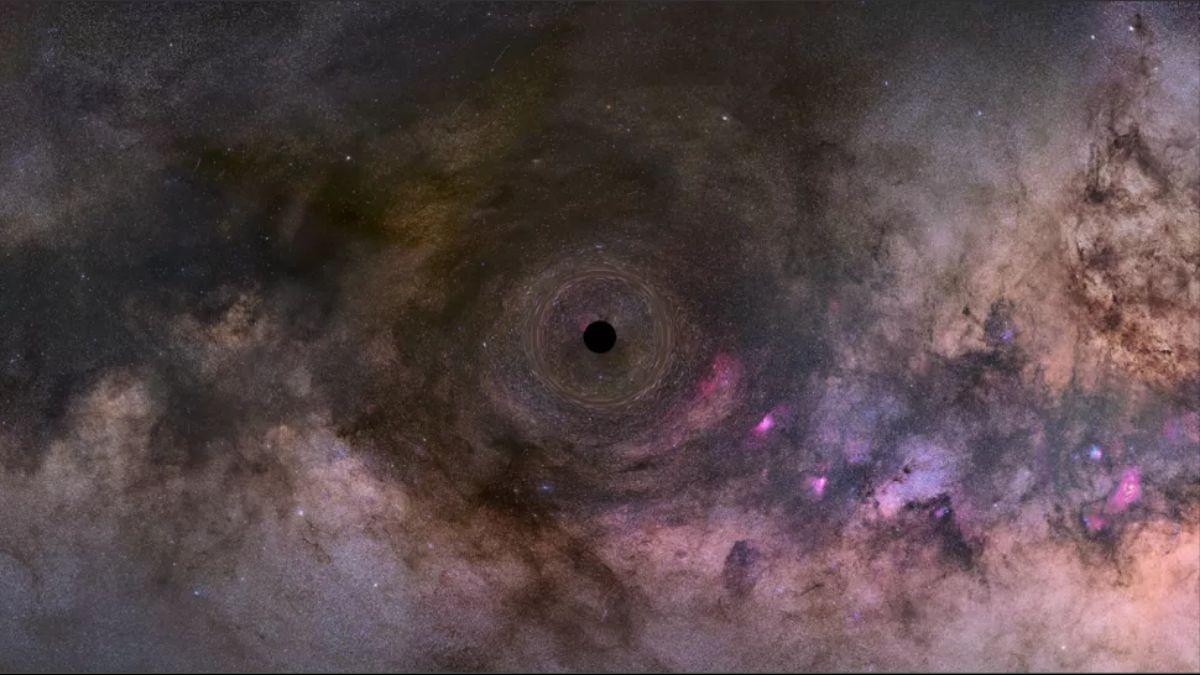 Ilustración artística de un agujero negro errante a través de la Vía Láctea.