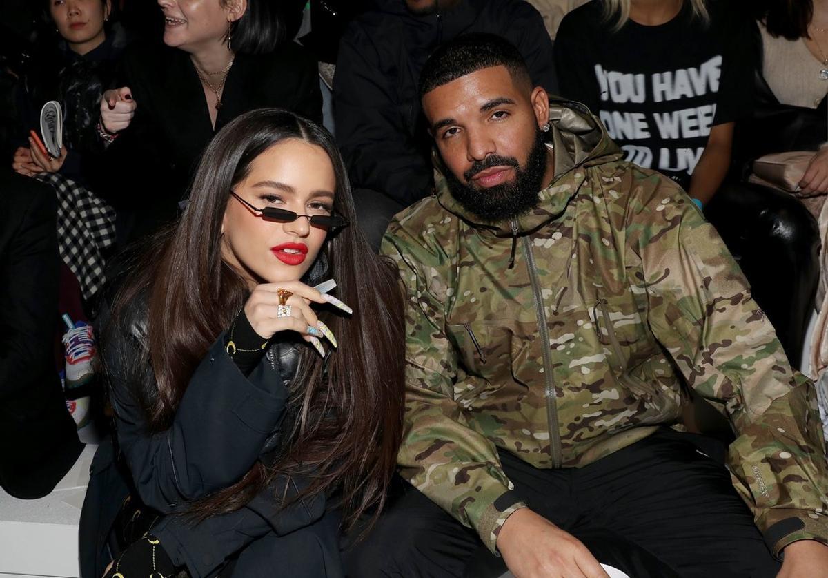 NEW YORK, NEW YORK - FEBRUARY 05: Recording artists Rosalia and Drake attend the 2020 Tokyo Olympic collection fashion show at The Shed on February 05, 2020 in New York City.   Bennett Raglin/Getty Images/AFP