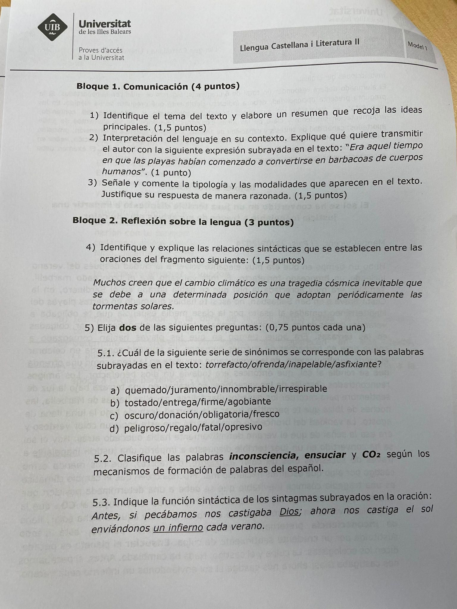 Vea aquí el examen completo de Lengua Castellana y Literatura II de la Selectividad de BAleares 2025