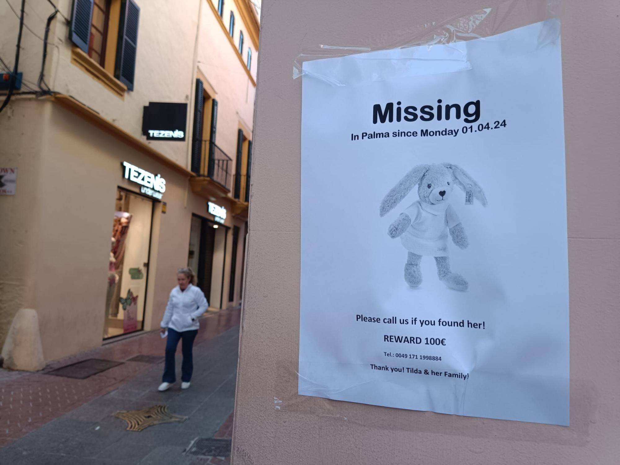 Carteles en Palma para encontrar un conejo de peluche perdido