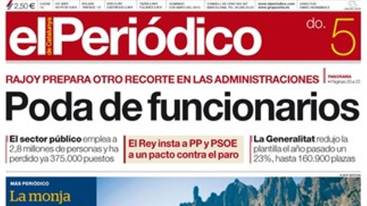 La portada de EL PERIÓDICO DE CATALUNYA del domingo 5 de mayo.