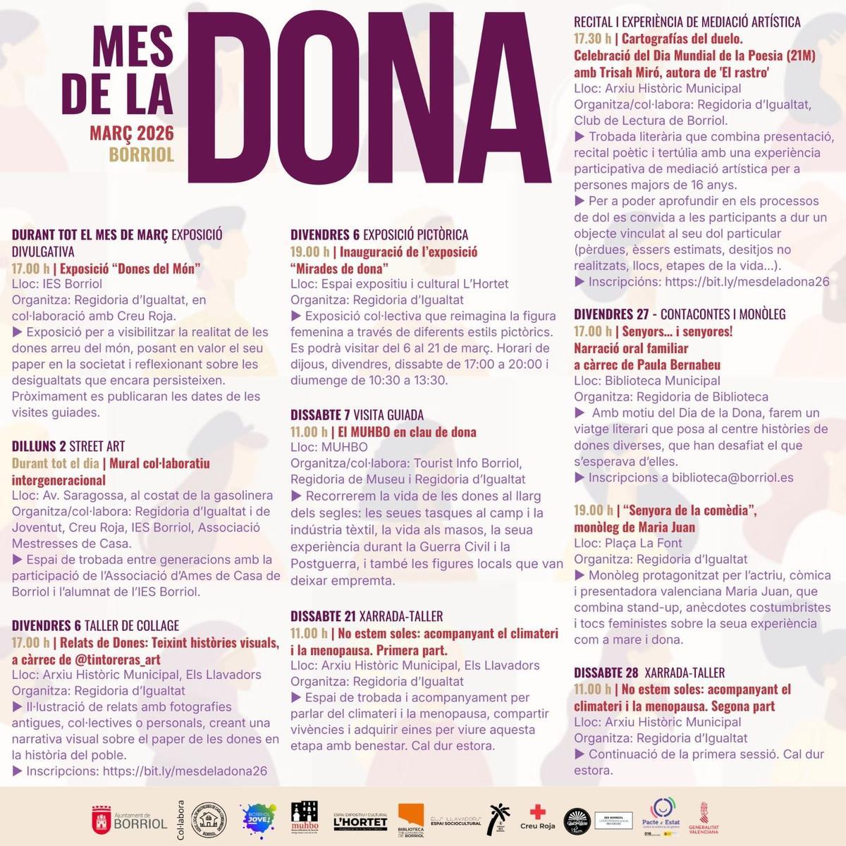 Aquesta es la programació elaborada per l'Ajuntament de Borriol dins el Mes de la Dona