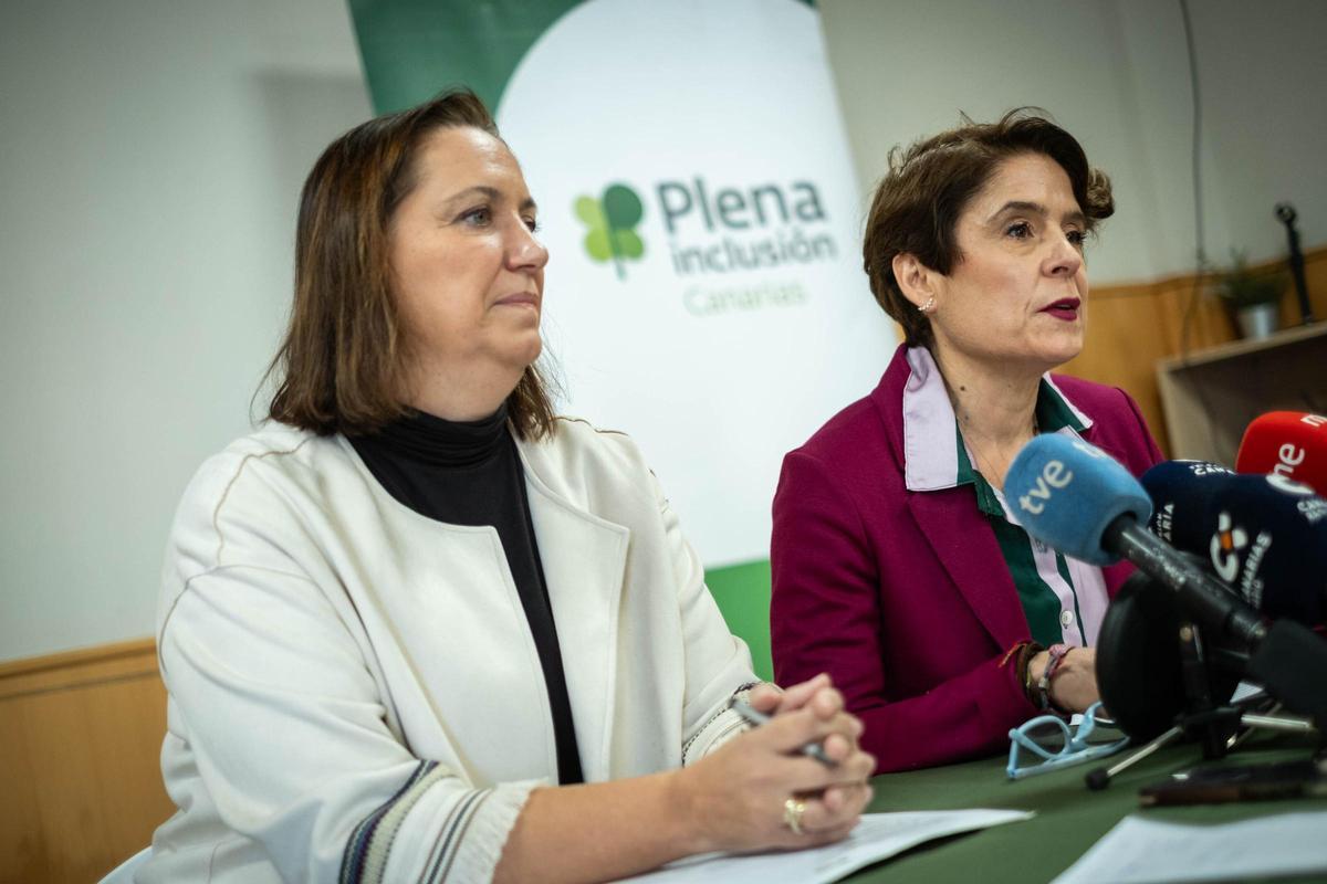 La gerente de Plena Inclusión Canarias, Natalia Cañeque, junto a la gerente de Apanate, Victoria Gómez, en una rueda de prensa esta semana.