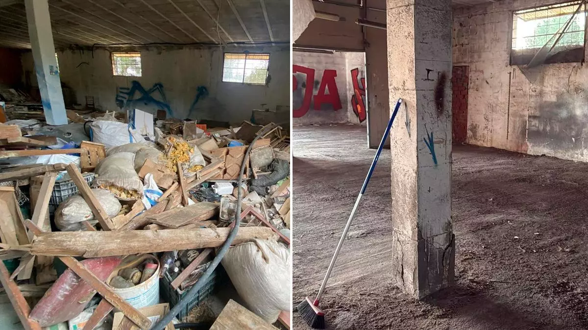 El antes y el después de un almacén abandonado 'okupado' por basura ilegal en Castellón