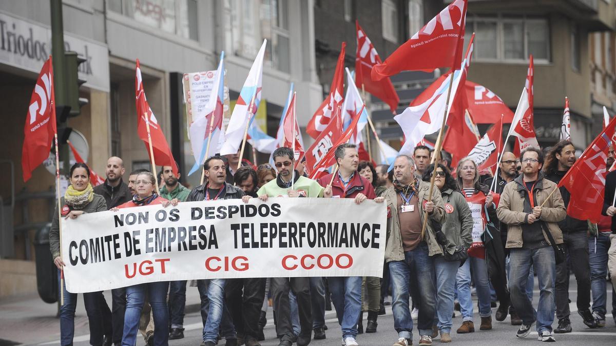 Imagen de archivo de una protesta de trabajadores de Teleperformance.
