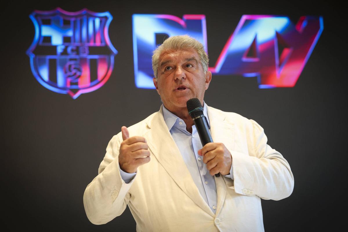 Laporta, durante la presentación de Barça Play.