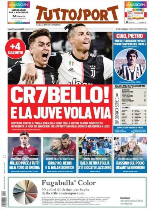 Portada TUTTOSPORT lunes 20 enero 2020