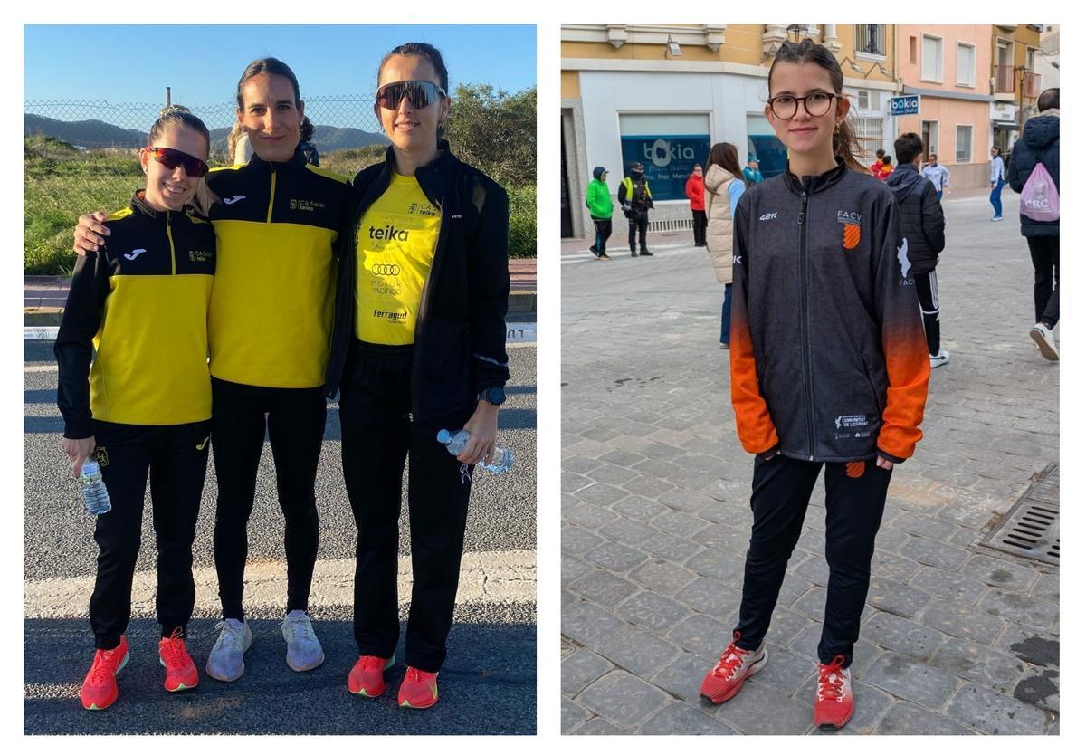 Carla Breco, Neus Mas y María Guzmán, en Ibiza.  A la derecha María Llanos en Cieza.