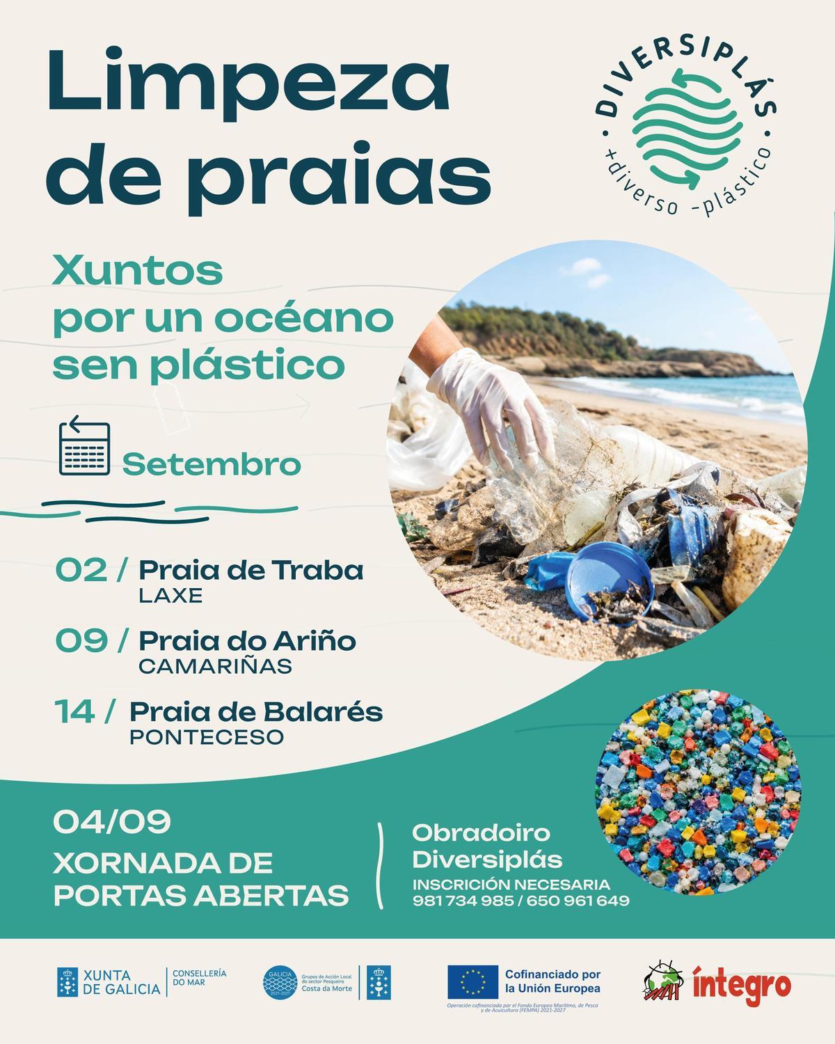 Cartel promocional das xornadas de limpeza de praias en Costa da Morte.