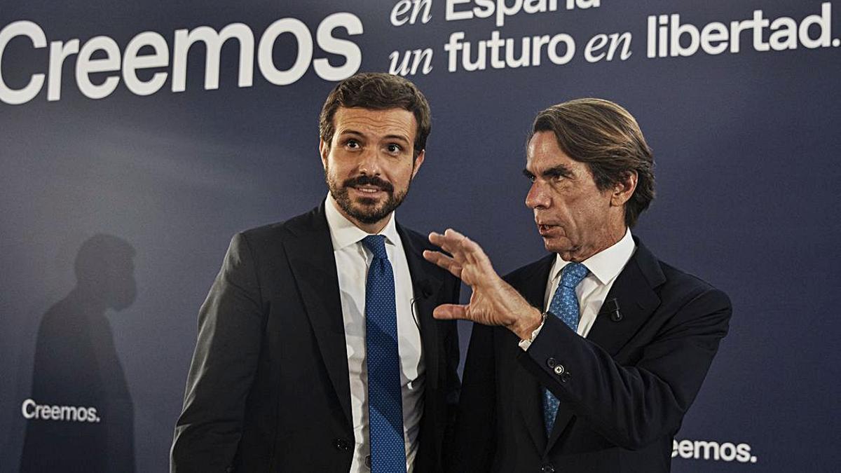 Pablo Casado y José María Aznar, este jueves en la convención del PP
