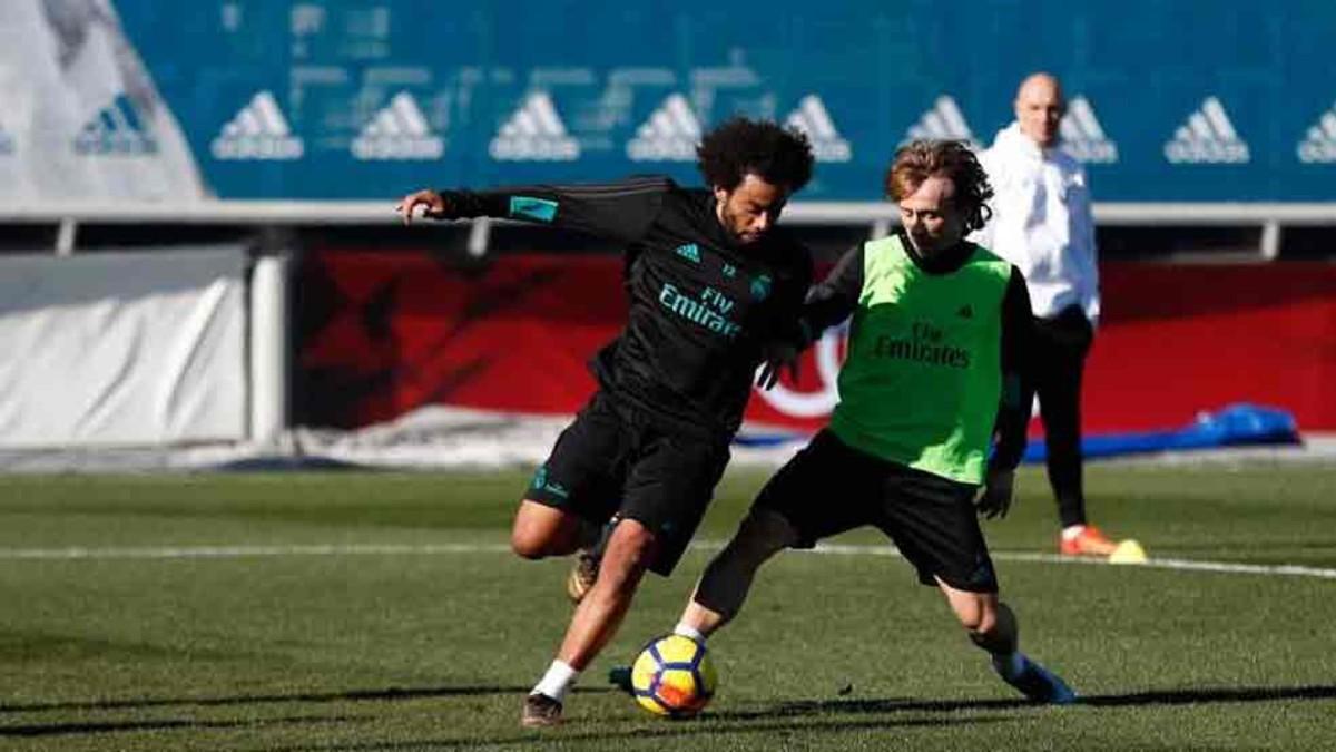 Marcelo y Modric, en el entrenamiento del Real Madrid