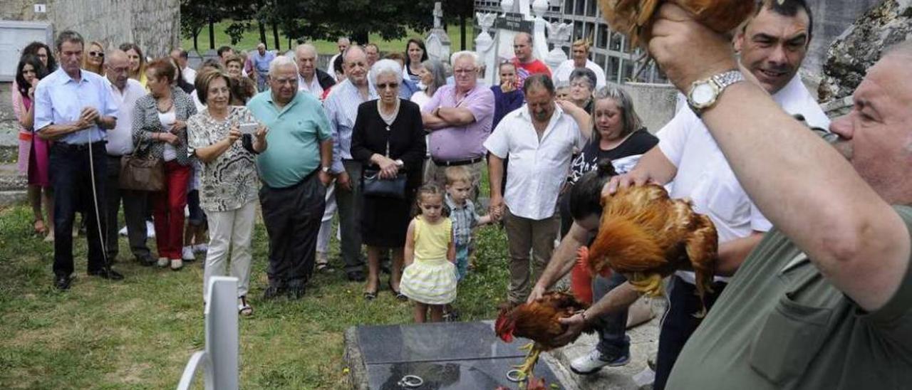 Camilo Diéguez sujeta uno de los pollos subastados ayer en Prado. // Bernabé/Javier Lalín